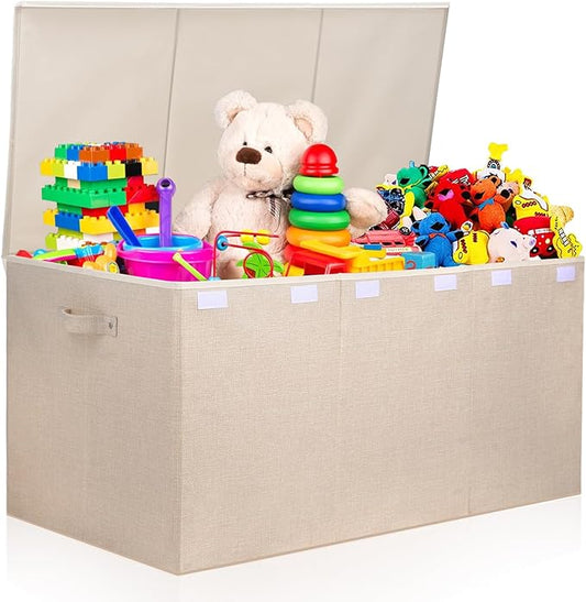 Extra Large Toy Box 167L, Sturdy Toy Storage Chest Organizer Bin Baskets with 2 Removable Divider for Boys, Girls, Kids, Nursery, Bedroom, Playroom, 35.5"x17" x17" (Linen Beige)-NeatNest