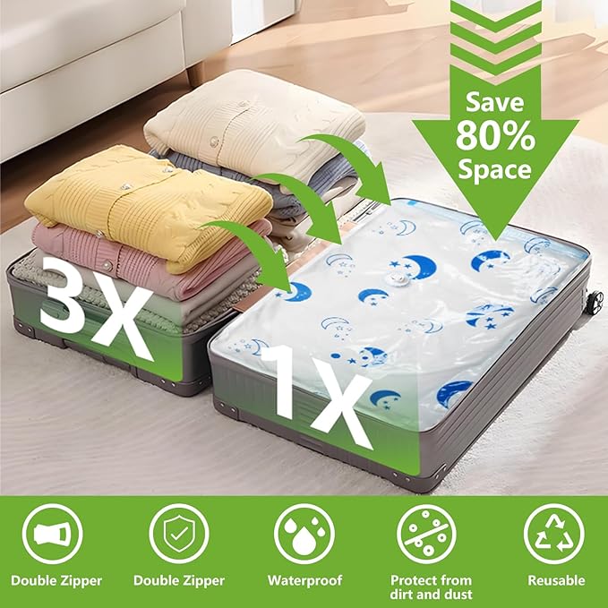 Vacuum Storage Bags with Electric Pump, 8-Pack Large Vacuum Seal Bags for Clothing Vacuum Bags for Travel Packing and Home Bedding Blankets Organization-NeatNest
