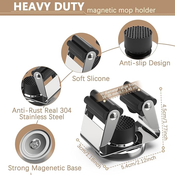 3-H Magnetic Broom Holder with Strong Magnetic Hook 8 Pack,Broom Holder Wall Mount for Garage Garden Shed Storage System Laundry Room Home Kitchen Organization-NeatNest