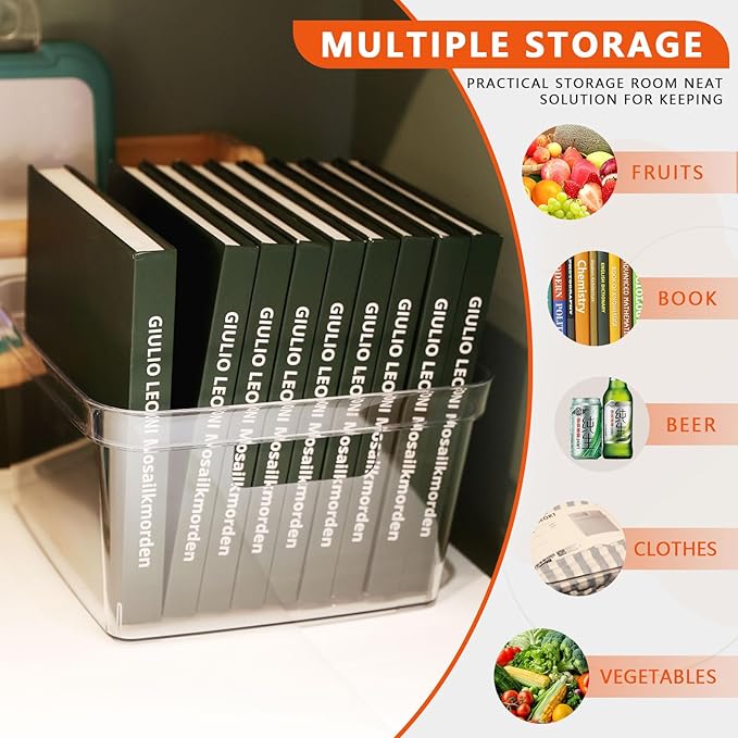 MOONEDGE Cube Storage Organizers Bins – Clear PET Storage Containers with Handles, Stackable Pantry & Closet Organizers for Kitchen, Bathroom, Laundry Room & Under-Sink Storage (6 Pack)-NeatNest