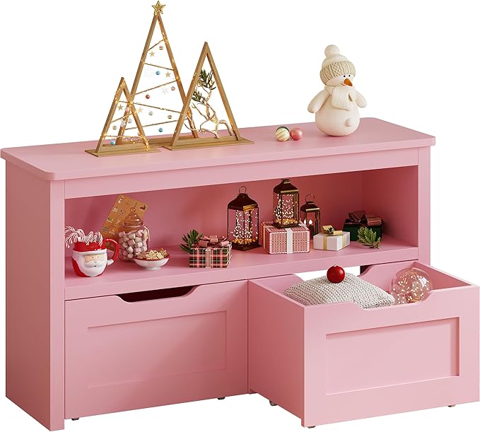IRONCK Toy Storage and Organizer for Boys and Girls, Toy Chest with Shelf and Removable Drawers, Toy Box for Bedroom, Playroom and Nursery, Pink