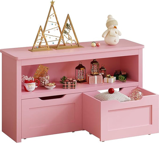 IRONCK Toy Storage and Organizer for Boys and Girls, Toy Chest with Shelf and Removable Drawers, Toy Box for Bedroom, Playroom and Nursery, Pink