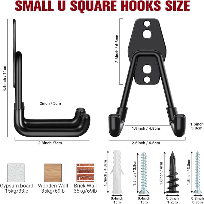 Garage Storage Utility Hooks, NinBase Heavy Duty Steel Wall Mount Hooks with Anti-Slip Coating, Wall Mount Storage Organizer for Hanging Power and Garden Tools, Ladders, Hose, Bikes, Ropes, Bulk Items-NeatNest
