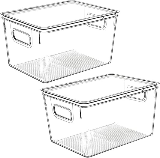 Clear Plastic Storage Bins with Lids, Perfect for Kitchen Organization or Pantry Organization and Storage, Stackable Fridge Organizer Bins, Storage Containers for Organizing, Cabinet Organizers-NeatNest