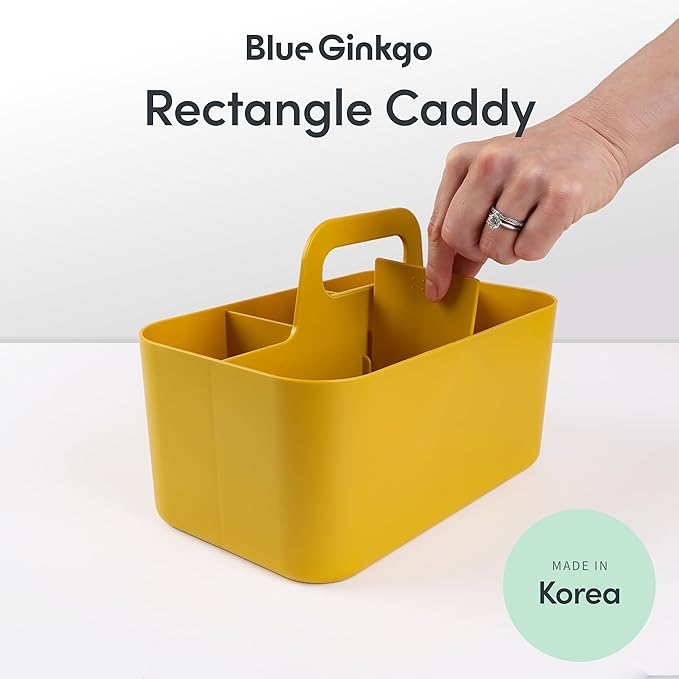 BLUE GINKGO Stackable Organizer Caddy – Korean-Made Portable Tote for Bathroom, Office, Crafts, or School Supplies (Rectangle, Yellow)-NeatNest