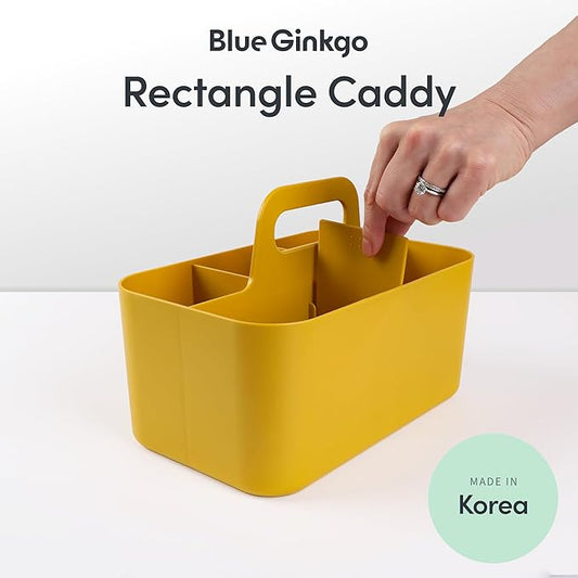 BLUE GINKGO Stackable Organizer Caddy – Korean-Made Portable Tote for Bathroom, Office, Crafts, or School Supplies (Rectangle, Yellow)-NeatNest