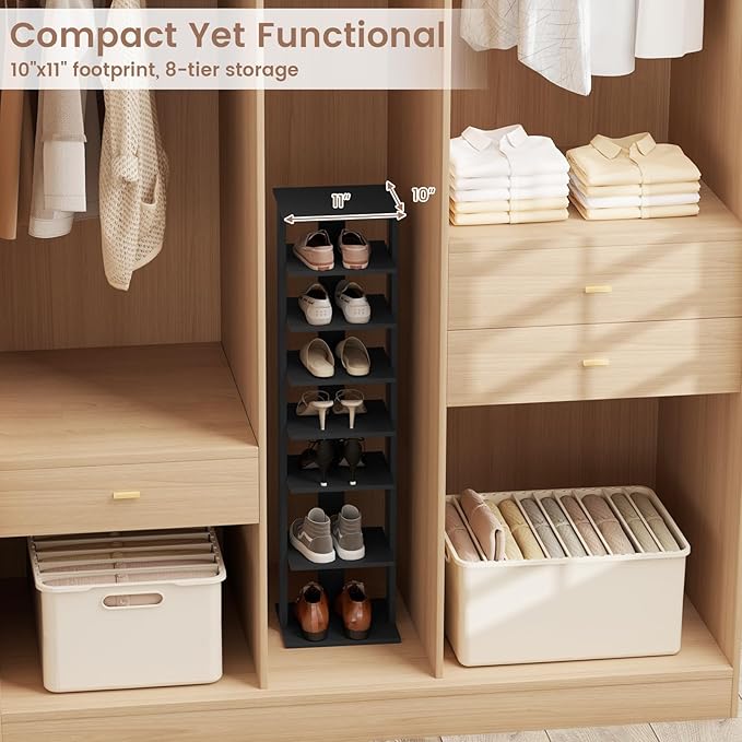 Tangkula 8-Tier Vertical Shoe Rack, Space-Saving Corner Shoe Organizer for 7 Pairs, Narrow Shoe Storage for Entryway, Front Door, or Closet-NeatNest