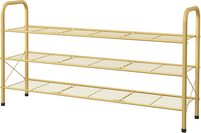 Hoctieon 3 Tier Mesh Style Shoe Rack, Entryway Shoe Shelf, Shoe Storage Organizer, Shoe Rack for Closet, Space Save for Bathroom, Garage, Hallway, Bedroom, Living Room, Gold-NeatNest