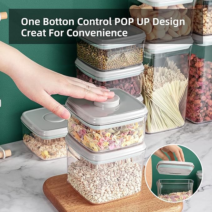 Ankou Food Airtight Containers (1500ml) 1.5 Qt Pop Up Food Formula Container With Lids, Bpa-Free One Button Open Stackable Container for Coffee Tea Brown Sugar Cereals - 8 Labels - Clear-NeatNest