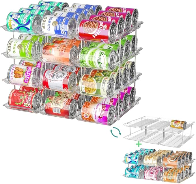 Can Organizer for Pantry, 3 Sets 4 Tiers Can Storage Organizer Pantry,Soda Can Organizer for Fridge 48 Cans Rack Automatic Rolling Stackable Canned Food Organizer,Clear-NeatNest