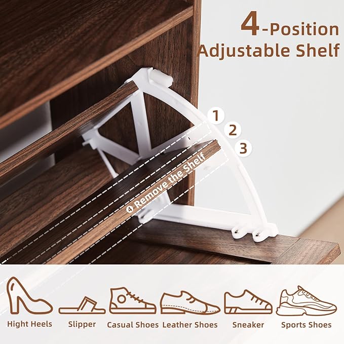 Shoe Storage Cabinet with 2 Flip Drawers,Farmhouse Narrow Shoe Organizer with Legs,Freestanding Hidden Slim Shoe Rack Cabinet with Open Storage for Entryway,Hallway, Foyer, Rustic Brown-NeatNest
