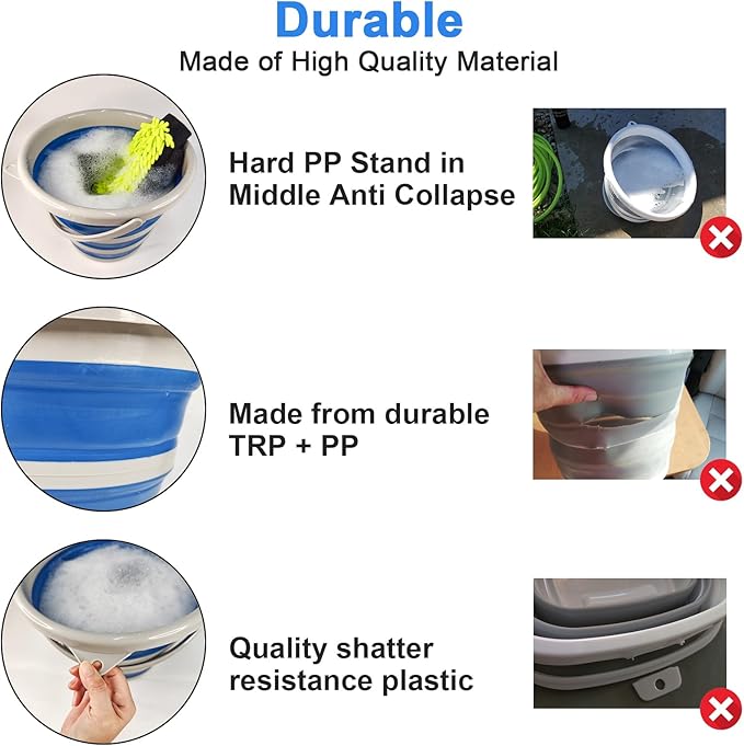 Collapsible Car Wash Bucket with Microfiber Mitt, 10L (2.6 Gallon) Portable Water Bucket with Handle for Car Wash Household Cleaning, Multiuse Collapsible Water Bucket and Car wash mitt - Blue-NeatNest