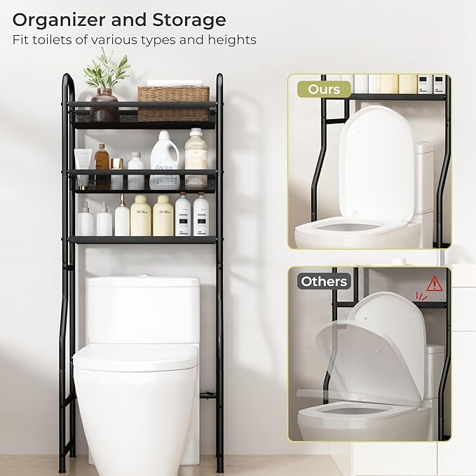 3 Tier Over The Toilet Storage Shelf, Freestanding Over The Toilet Rack, Space Saver Metal Bathroom Organizers and Storage for Small Space, Above The Toilet Storage Shelf Stand Organizer