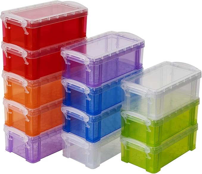12 PCS Small Storage Containers with Lids, 4.3" X 2.3" X 1.5" Stackable Small Plastic Box, Colorful Mini Plastic Storage Box for Jewelry Beads Crafts Items Accessories-NeatNest