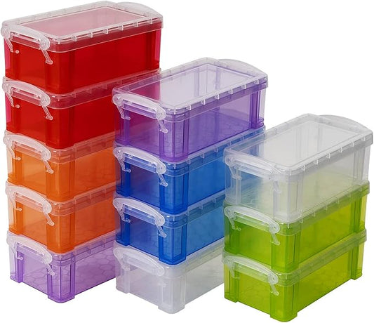 12 PCS Small Storage Containers with Lids, 4.3" X 2.3" X 1.5" Stackable Small Plastic Box, Colorful Mini Plastic Storage Box for Jewelry Beads Crafts Items Accessories-NeatNest