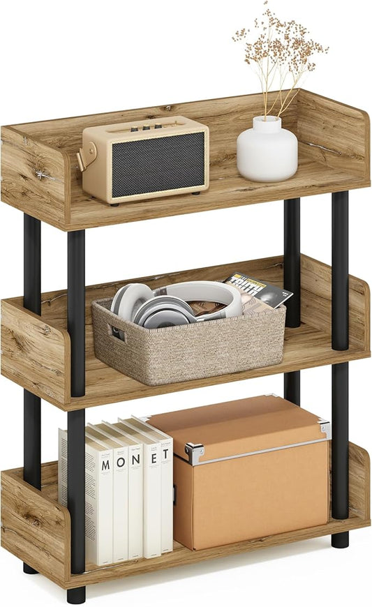 Furinno Turn-N-Tube 3-Tier Freestanding Multipurposes Display Rack, Bookshelf, Flagstaff Oak/Black-NeatNest