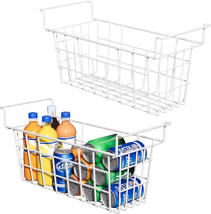 17.5 Inch Metal Wire Freezer Bins - 2Pack Deep Freezer Organizer with Hanging Handles, Freezer Baskets