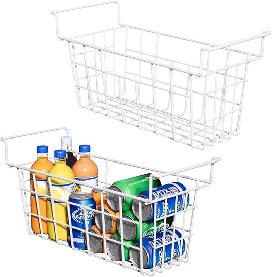 17.5 Inch Metal Wire Freezer Bins - 2Pack Deep Freezer Organizer with Hanging Handles, Freezer Baskets