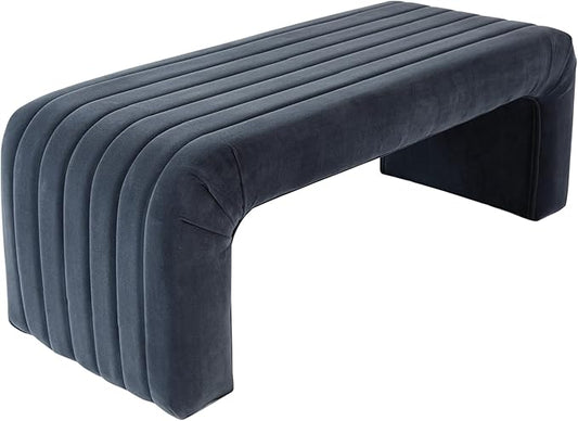 HomePop Arch Channel Bench|Bench for Living Room & Bedroom | Decorative Home Furniture - Blue Velvet