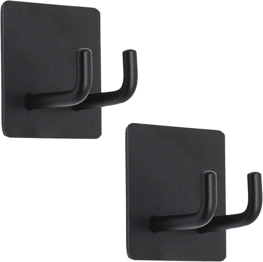 Adhesive Hooks, Bathroom Wall Towel Hooks, Black Stick Shower Razor Holder, Stainless Steel Door Hangers for Coat Loofah Robes Self Adhesive Organizer for Kitchen
