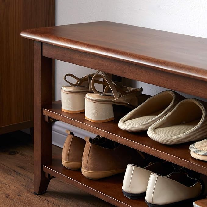 XKZG Storage Bench Wooden Shoe Rack Bench Rustic Solid Wood Entryway Bench (Brown,23.6")-NeatNest