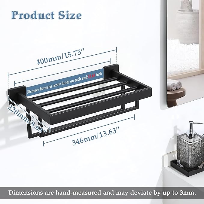 Alise 16 Inch Towel Racks for Bathroom, Towel Rack Wall Mounted with Double Towel Bars, SUS 304 Stainless Steel Towel Shelf, Heavy Duty Hand Towel Holder(Matte Black)