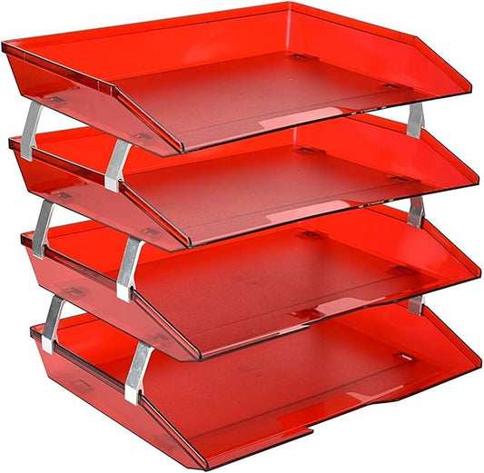 Acrimet Facility 4 Tier Letter Tray, Side Load, Letter Size/A4, Desktop File Organizer, Plastic (Clear Red)-NeatNest