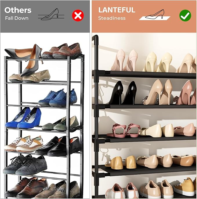 Tall Shoe Rack 10 Tier Shoe Organizer Large Shoe Shelf with 18 Hooks Storage for 50 Pair Sneaker and Boot, Stackable Vertical Shoe Rack Organizer for Closet, Entryway, Bedroom-NeatNest