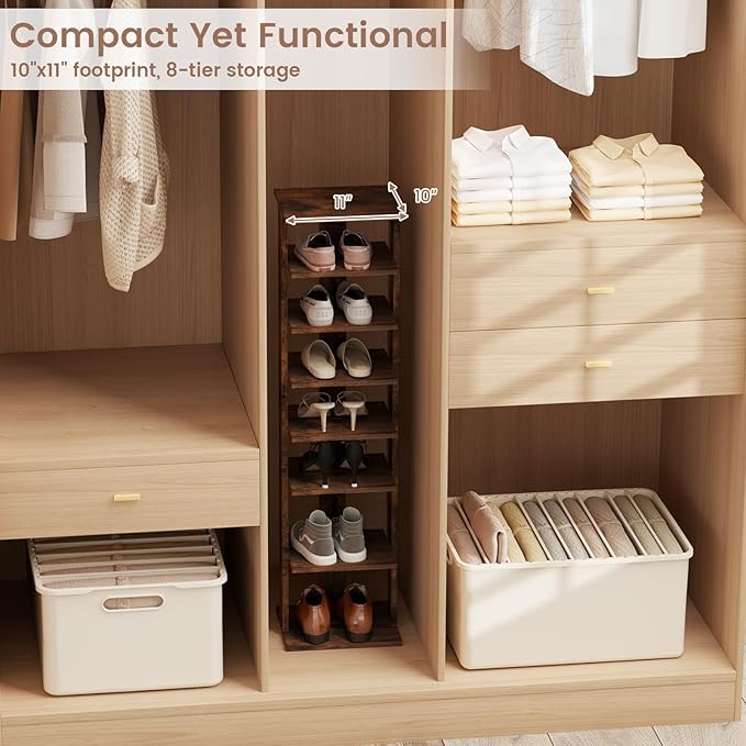 Tangkula 8-Tier Vertical Shoe Rack, Space-Saving Corner Shoe Organizer for 7 Pairs, Narrow Shoe Storage for Entryway, Front Door, or Closet-NeatNest