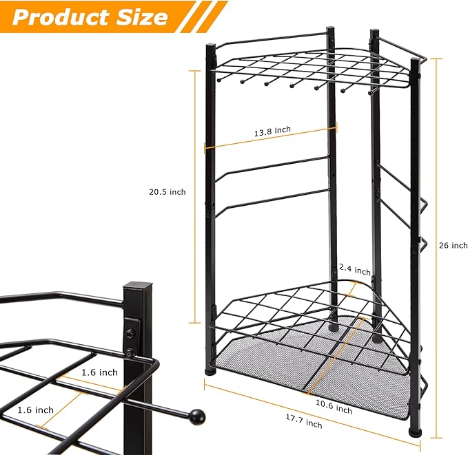 Garden Tool Organizer for Corner, Holds 35 Long-Handled Tools/Rakes/Brooms/Shovles for Garage Organization and Storage, Shed, Outdoor, Lawn, Heavy-Duty Steel, Black, Easy Assembly (Triangle Organizer)