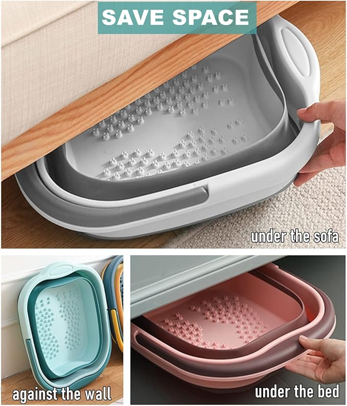 Collapsible Foot Bath Basin Soaker Tub with Handle for Soaking Feet, Foldable Pedicure Foot Spa Massager Foot Care Soak Plastic Inflatable Bucket Bowl Bathtub Tools for Washing Cleaning, White-NeatNest