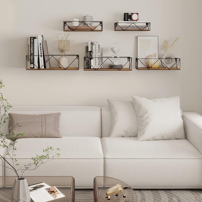 CRUGLA Bathroom Shelves Wall Mounted Set of 5, Hanging Storage Floating Shelf for Bathroom, Kitchen, Bedroom, Living Room Home Decor-NeatNest