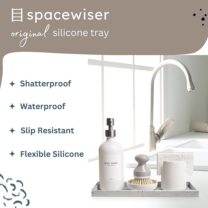 Countertop and Vanity Tray - 2 PC Large 11.7" Silicone Bathroom Trays, Counter Organizer, Dish Soap Sponge Holder Kitchen Sink Tray Organizer, Sink Caddy Toothbrush Key Kitchen Soap Trays-NeatNest