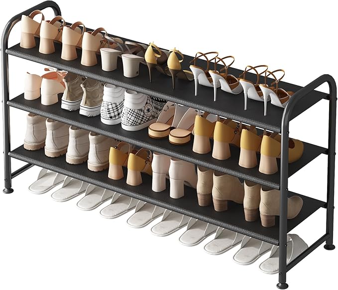 Shoe Rack 3 Tier Long Storage Organizer Wide Metal Shoe Shelf for Closet Entryway Black-NeatNest