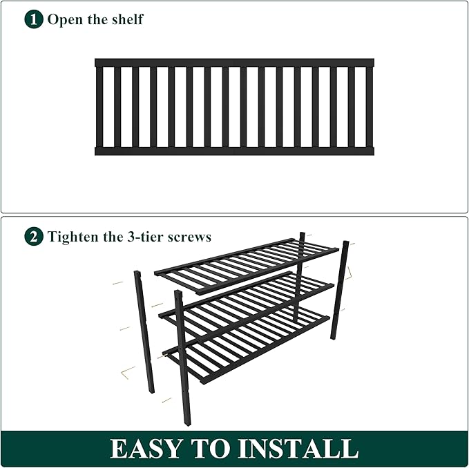 Smiry Bamboo Shoe Rack for Closet, 3 Tier Long Wooden Stackable Shoe Organizer, Free Standing Shoes Storage Shelf for Entryway, Front Door Entrance, Black-NeatNest