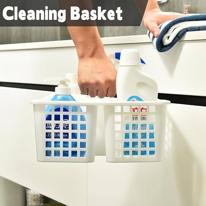 3 Compartments Plastic Shower Caddy Basket, Portable Divided Cleaning Supply Storage Organizer with Handle (White)-NeatNest