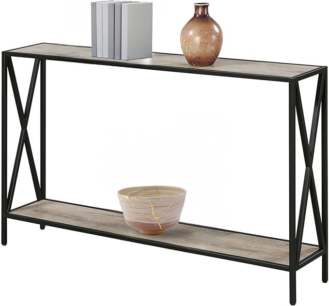 Convenience Concepts Tucson Console Table 47.25" - Modern Sofa Table with Storage Shelf, Entryway Hall Table for Living Room, Sandstone/Black-NeatNest