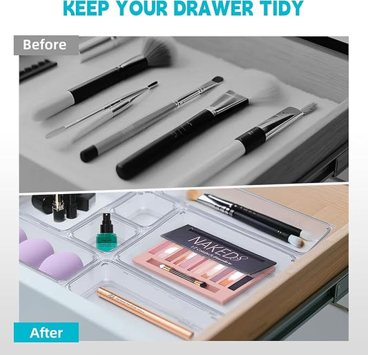 Clear Plastic Drawer Organizers Set - 16pack 5 Size Versatile Organizer Trays & storage Bins,Desk Drawer Organizer Trays,Organizers and Storage Bins for Makeup,Jewelry,Kitchen Utensils,Bathroom,Office-NeatNest