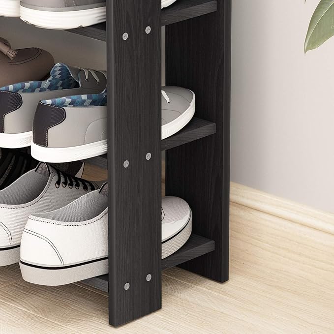 soges 5-Tier Wooden Shoe Rack with Storage Cabinet, 29.5 inches Vertical Free Standing Shoe Shelf, Shoe Organizer Storage Cabinet for Entryway, Living Room, Hallway, Doorway, Black-NeatNest