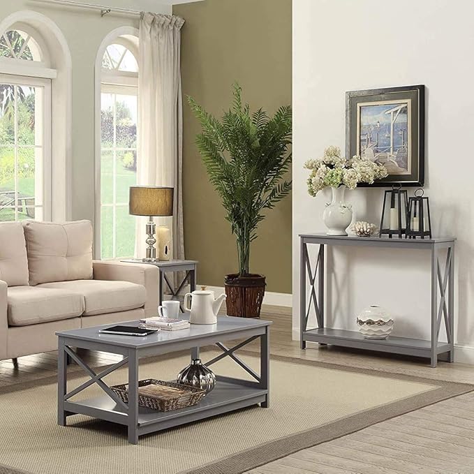 Convenience Concepts Oxford Console Table 39.5" - Sofa Table with Storage Shelf, Transitional Entryway Hall Table for Living Room and Bedroom, Display Foyer Table, Gray-NeatNest