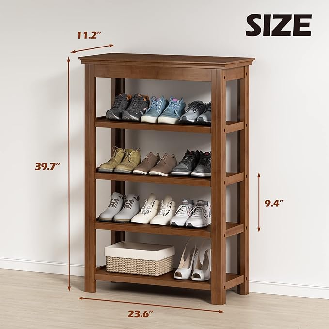 Bamworld Shoe Rack for Front Door Entrance Bamboo Shoe Organizer Free Standing Shoe Cabinet Narrow Shoe Storage Shelf for Entryway, Closet and Doorway Brown, 23.6"-NeatNest