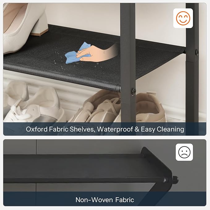 HOOBRO Shoe Bench, 3-Tier Shoe Rack with Oxford Fabric Shelves, 29.5" L Shoe Storage Organizer, Holds 6-8 Pairs of Shoes for Entryway and Hallway, Lightweight, Rustic Brown and Black BF77HX01