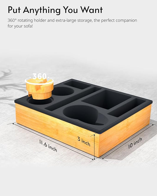 Couch Cup Holder Tray - Couch Organizer Caddy, Silicone Beach Caddy with Cup Holder, Sofa and Bed Drink Holder and Couch Tray Table for Snacks Beverage Remote (Black)-NeatNest