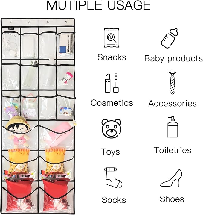 Extra Large Hanging Crystal Clear Over Door Shoe Organizers, Closet Shoe Organizer Shoe Rack Organizer Shoe Storage, 12+6Pockets, 4Hooks, white (59"x 21.6")-NeatNest
