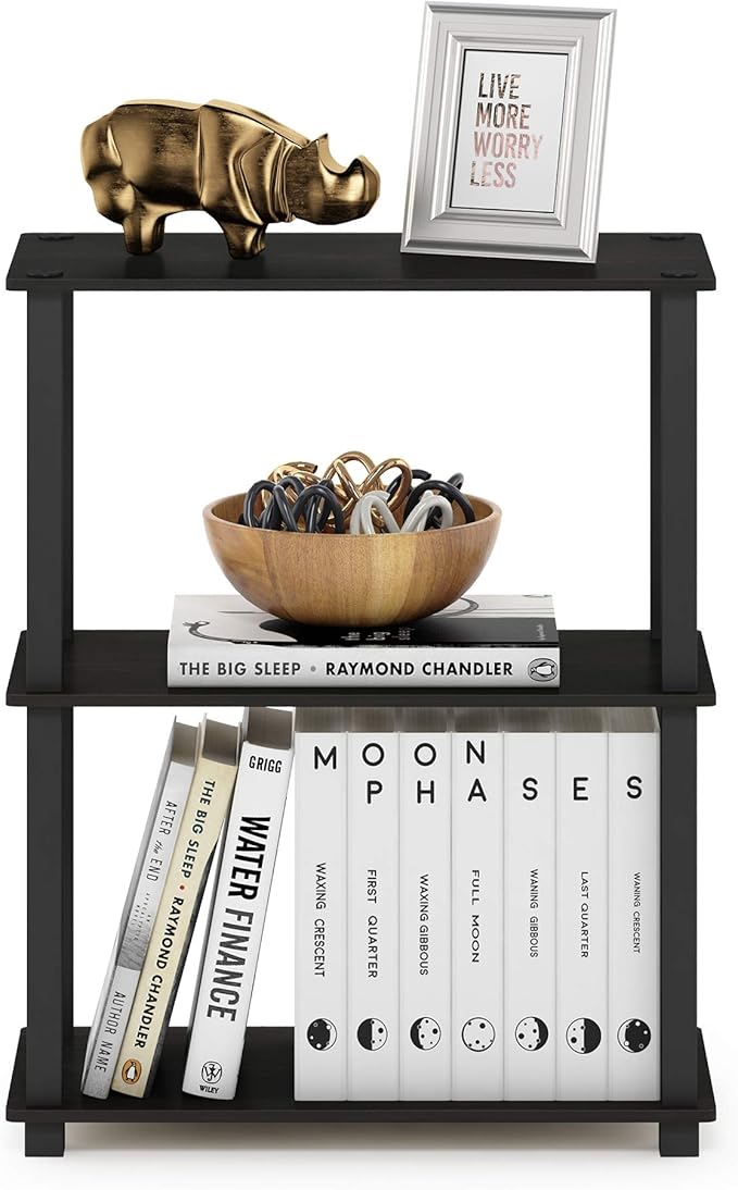 Furinno Turn-S-Tube 3-Tier Compact Multipurpose Shelf Display Rack with Square Tube, Espresso/Black-NeatNest
