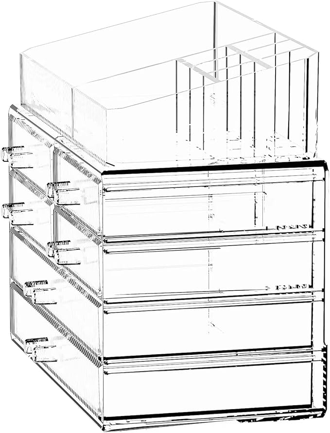 ZHIAI Stackable Storage Drawers, Acrylic Bathroom Counter Organizer Clear Makeup Organizers for Vanity, Kitchen Cabinets, Bathroom, Undersink, Home Organization and Storage (1 Top 6 Drawers)-NeatNest