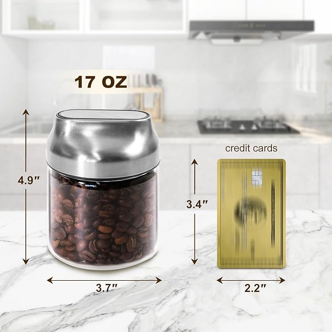 Aelga Small Glass Jar with Lid, Coffee Container Canister Food Storage Jars for Coffee Beans Spice Sugar Tea Bag, Stackable Decorative Container, One-Handed Operation, 17 OZ