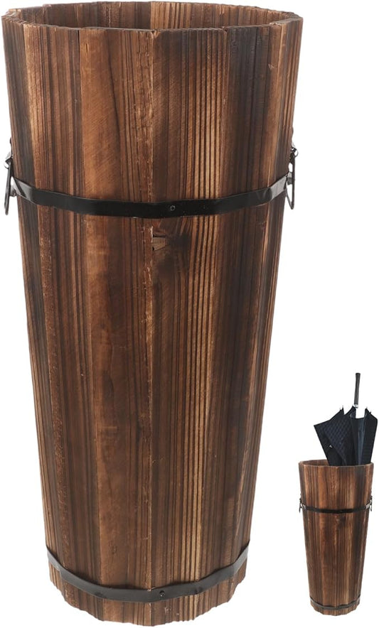 Garneck Wooden Umbrella Holder Vintage Farmhouse Umbrella Stand Rustic Umbrella Bucket Umbrella Rack for Canes Walking Sticks Home Entryway Office