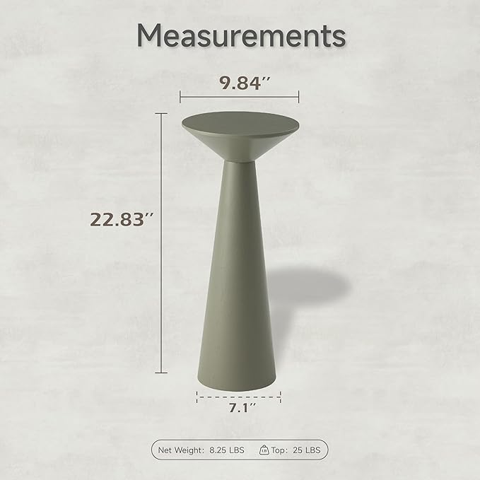 Farmhouse Tall Pedestal End Table Small Solid Wood Martini Table Plant Stand Modern Round Drink Table for Small Space Living Room, Sage Green