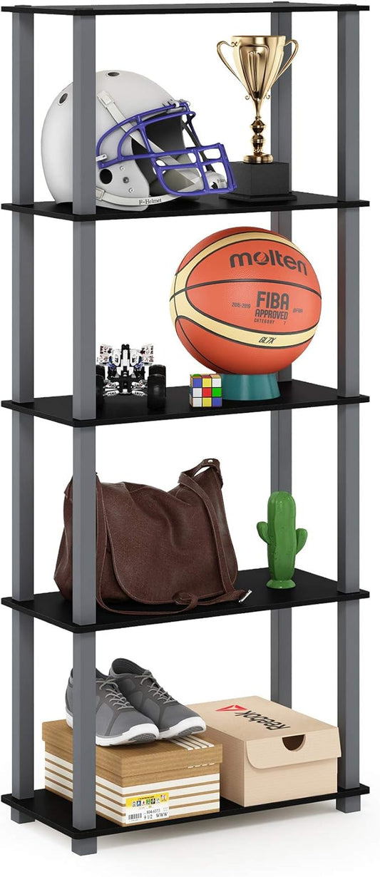 Furinno Turn-N-Tube 5-Tier Multipurpose Shelf / Display Rack / Storage Shelf / Bookshelf, Square Tubes, Black/Grey-NeatNest